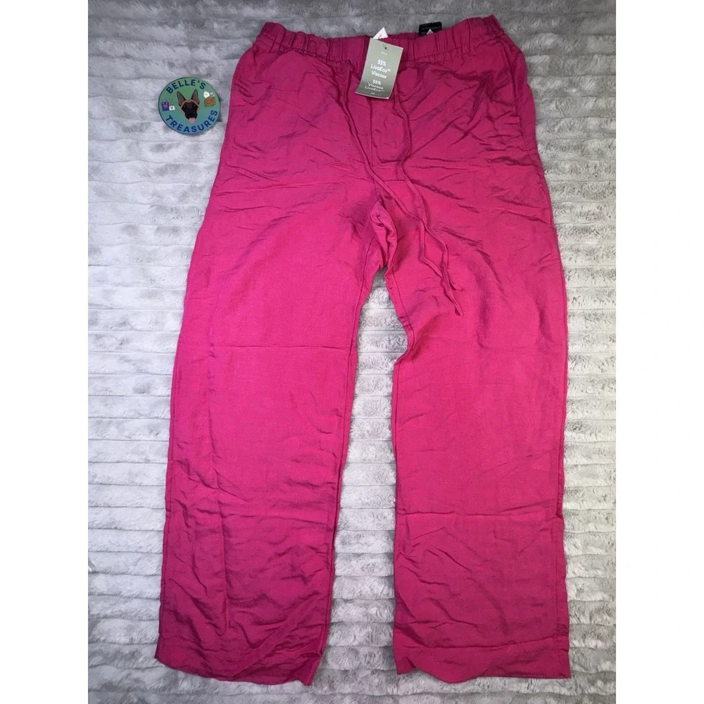 H&M Pants‎ Medium Barbie Pink Linen Blend Wide Leg Casual Summer Lounge Trousers